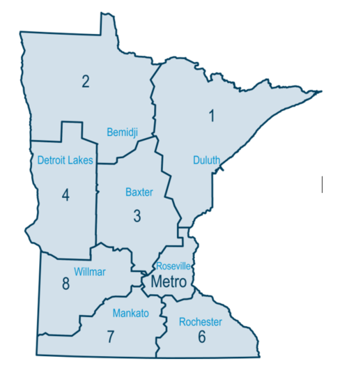 MnDOT District Boundaries and their Headquarters