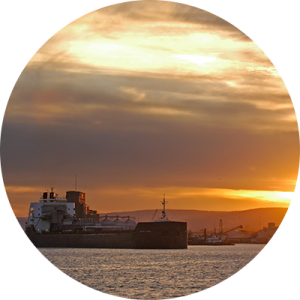 Image of a ship outside of Duluth on Lake Superior