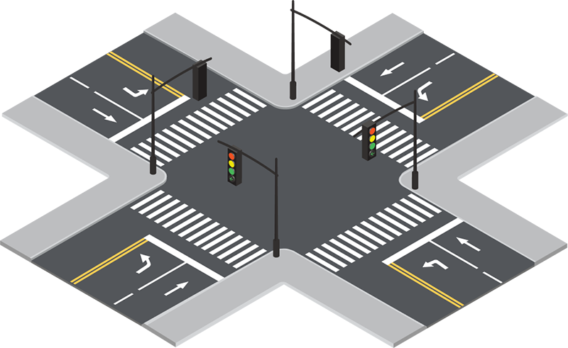 Diagram of a Traffic signal and turn intersection