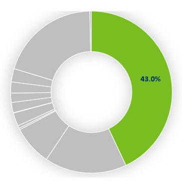 43.0% of the total budget