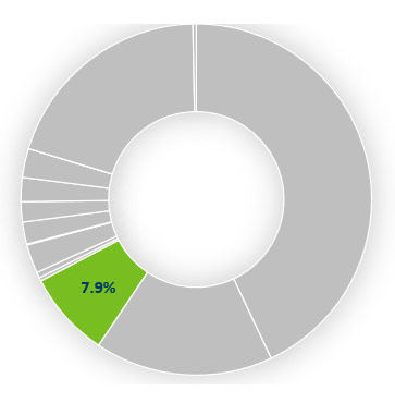 7.9% of the total budget