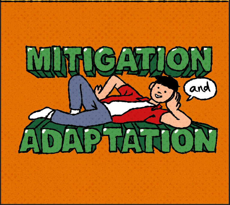 Stylized text introducing the words mitigation and adaptation