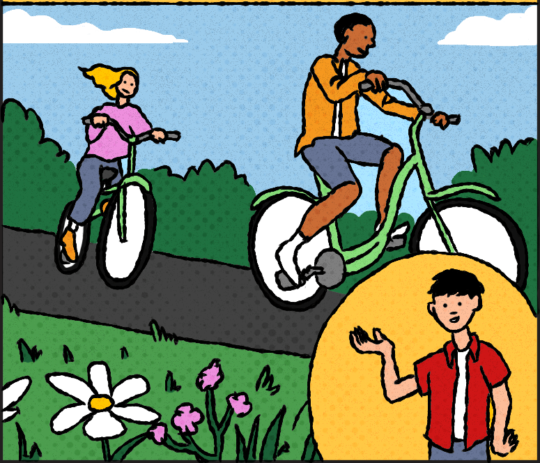 Two people enjoying a bike ride