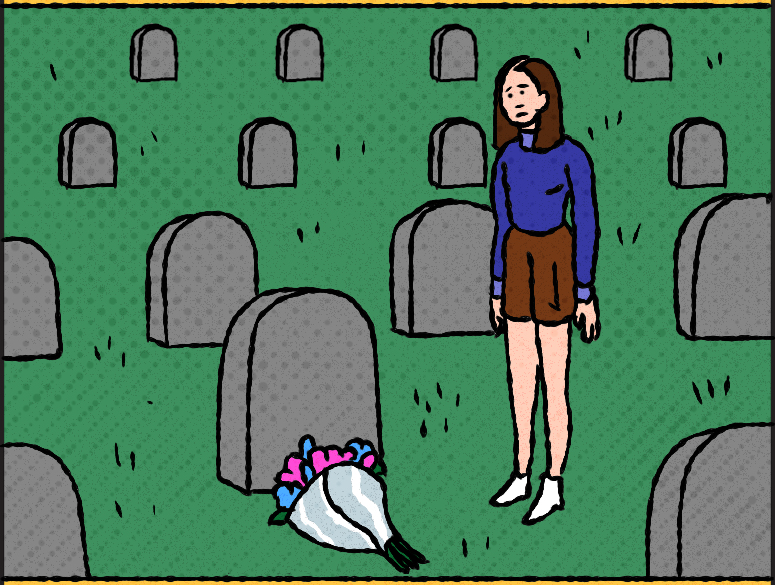 A person laying flowers on a cemetary plot