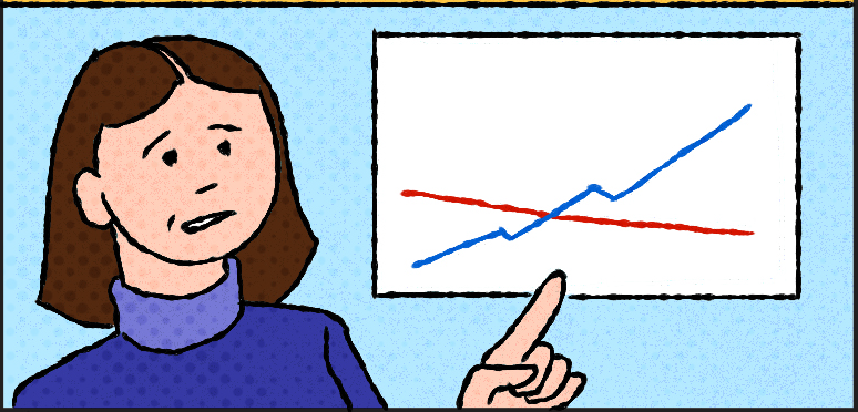 Person looking concerned and pointing at a chart