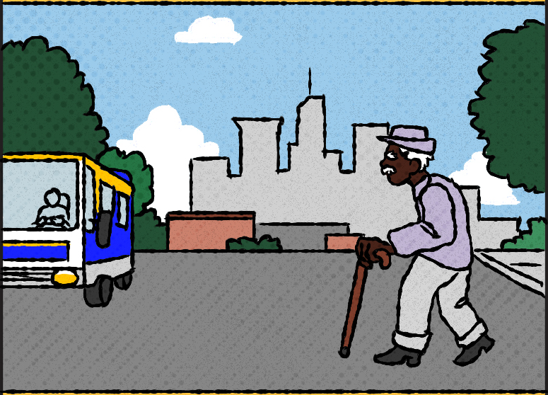 An elderly pedestrian walking in an urban area